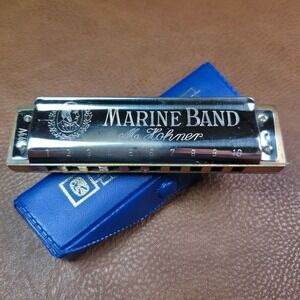 Vintage M. Hohner Marine Band Harmonica Key of G Made in Germany w/ Blue Case